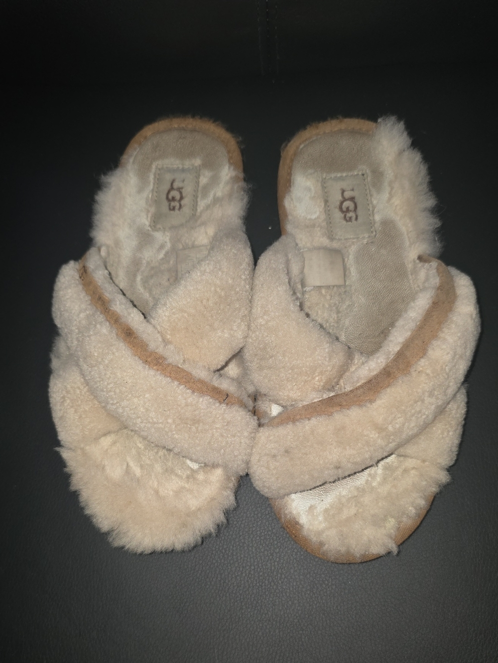 UGG Women’s Cream Sheepskin Cross-Band Slippers